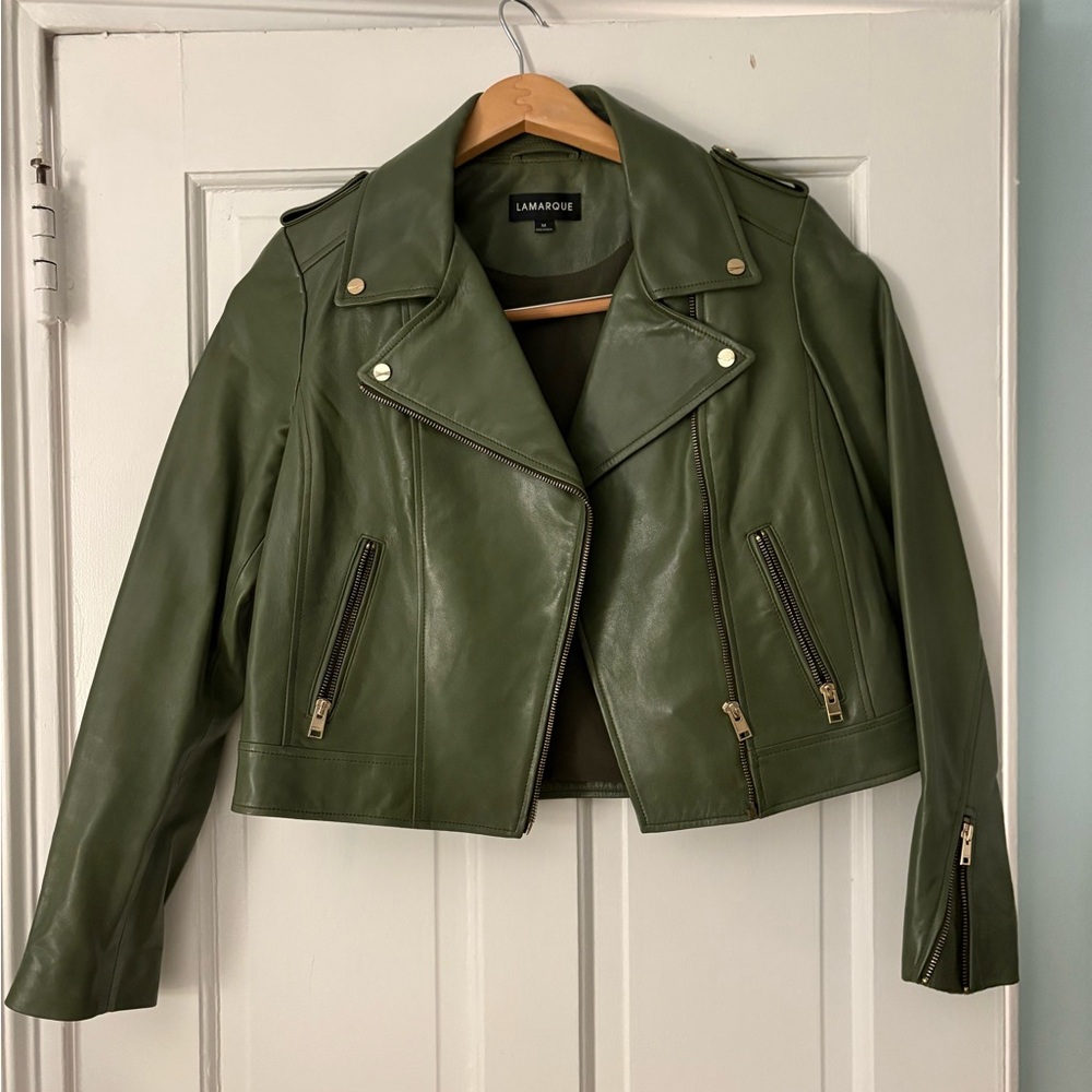 LAMARQUE Olive Leather Biker Jacket